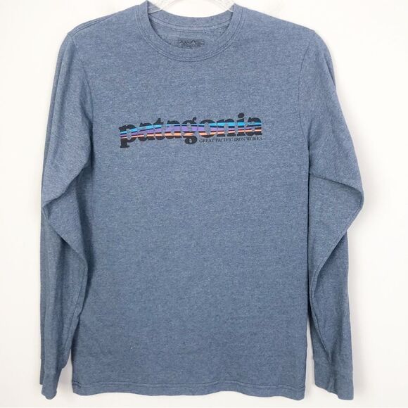 PATAGONIA | Long Sleeve Regular Fit Blue Logo T-Shirt Men’s Size XS - Picture 1 of 9